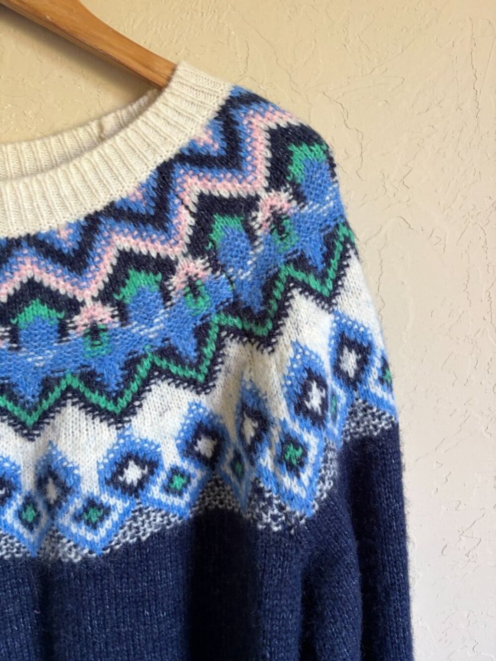 Old Navy XL Fair Isle Wool Blend Pullover Sweater Blue Cream - Picture 5 of 8